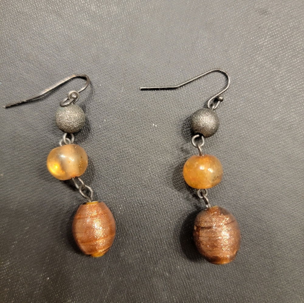 Brown and gold beaded earrings